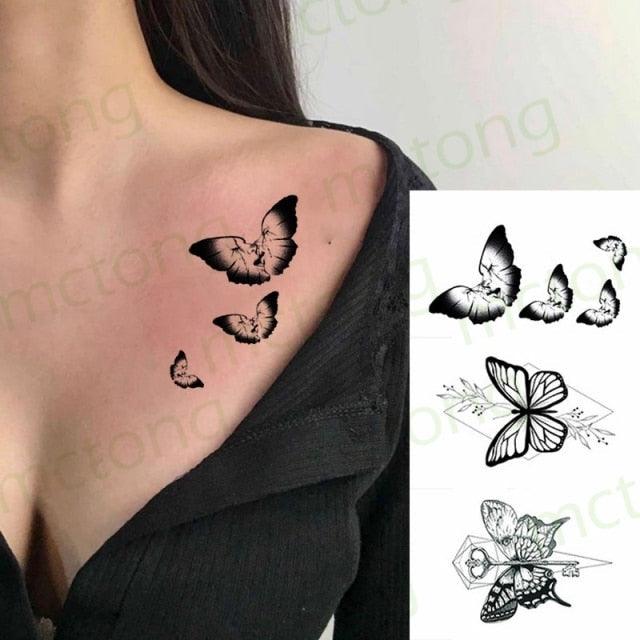 3D Butterfly Waterproof Temporary Tattoo Sticker Snake Flowers Elegant Small Popular Tattoo For Womens Mens