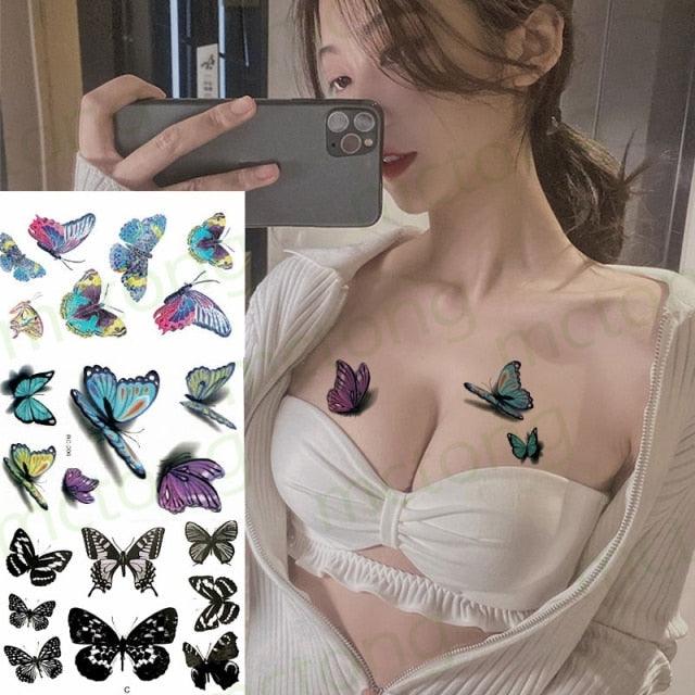 3D Butterfly Waterproof Temporary Tattoo Sticker Snake Flowers Elegant Small Popular Tattoo For Womens Mens