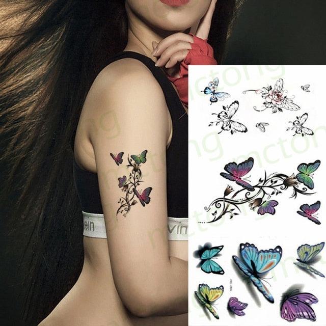 3D Butterfly Waterproof Temporary Tattoo Sticker Snake Flowers Elegant Small Popular Tattoo For Womens Mens