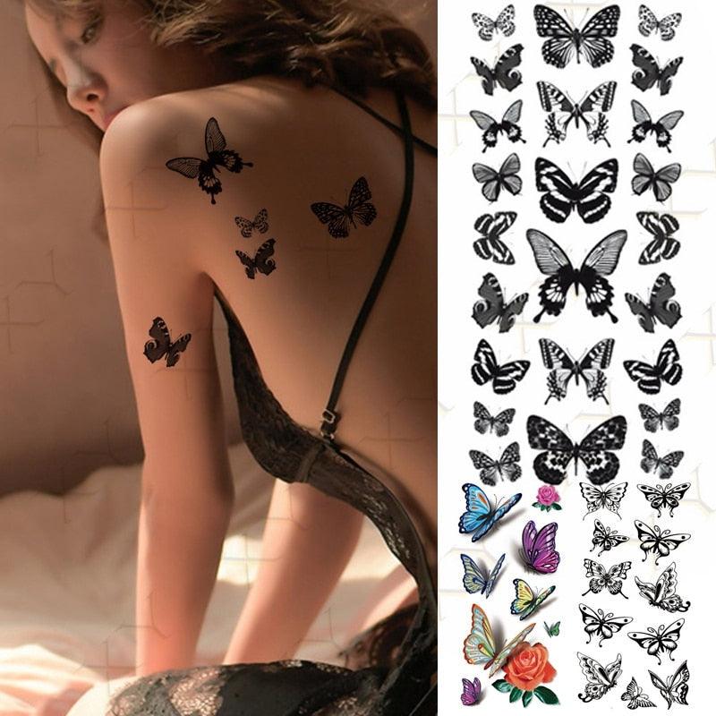 3D Butterfly Waterproof Temporary Tattoo Sticker Snake Flowers Elegant Small Popular Tattoo For Womens Mens