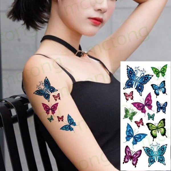 3D Butterfly Waterproof Temporary Tattoo Sticker Snake Flowers Elegant Small Popular Tattoo For Womens Mens