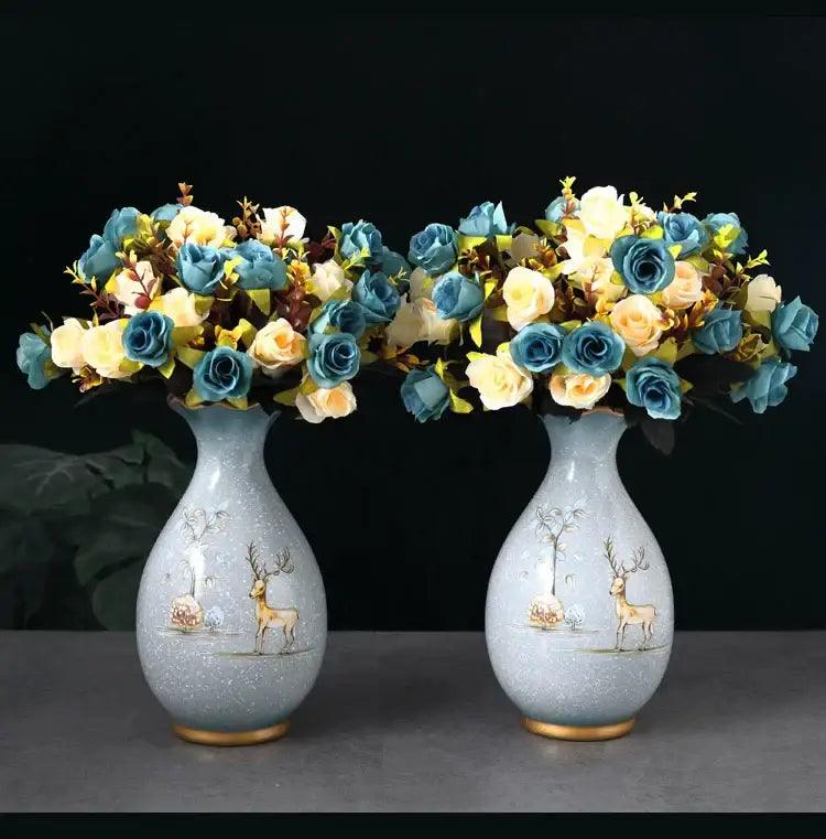 Teal Floral Ceramic Vase