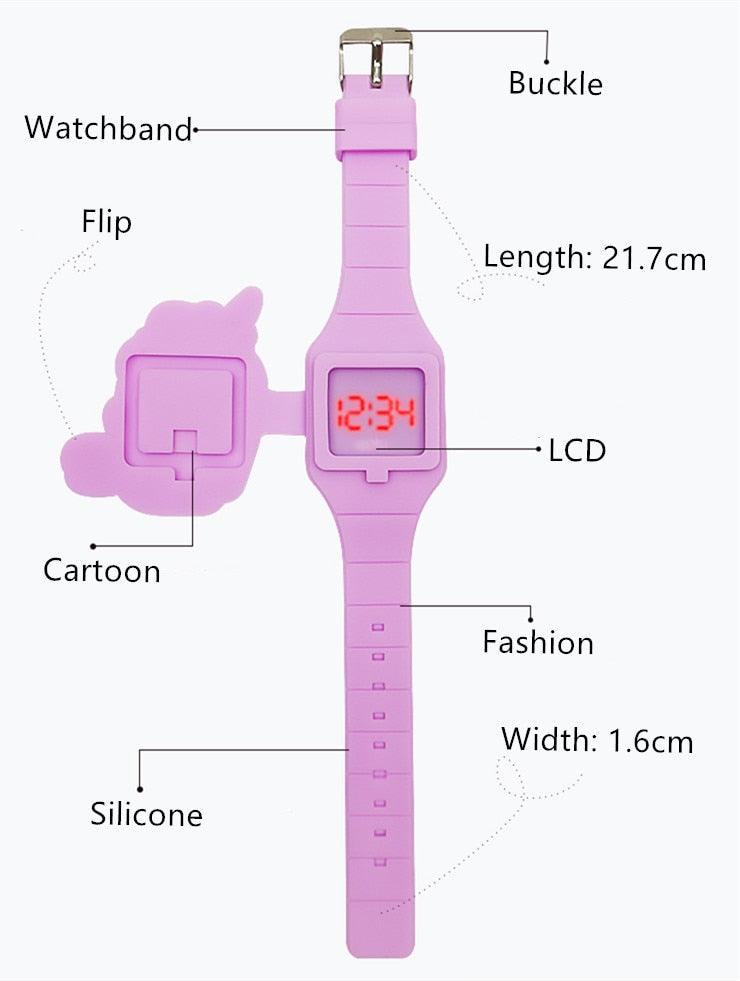 3D Childrens Watch Cute Unicorn LED Electronic Kids Watches Boys Girls Silicone Toy Wristwatches Learning Time 3D Cute Toddler Shape Clamshell Design Kids Digital Led Watch For Kids Birthday Presents Gifts