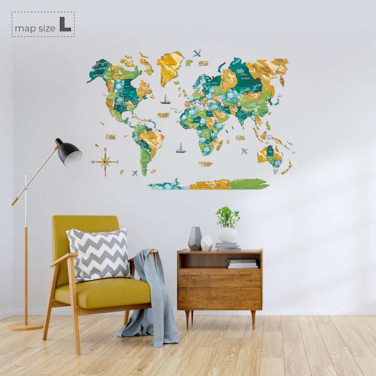 3D Wooden World Map Surface