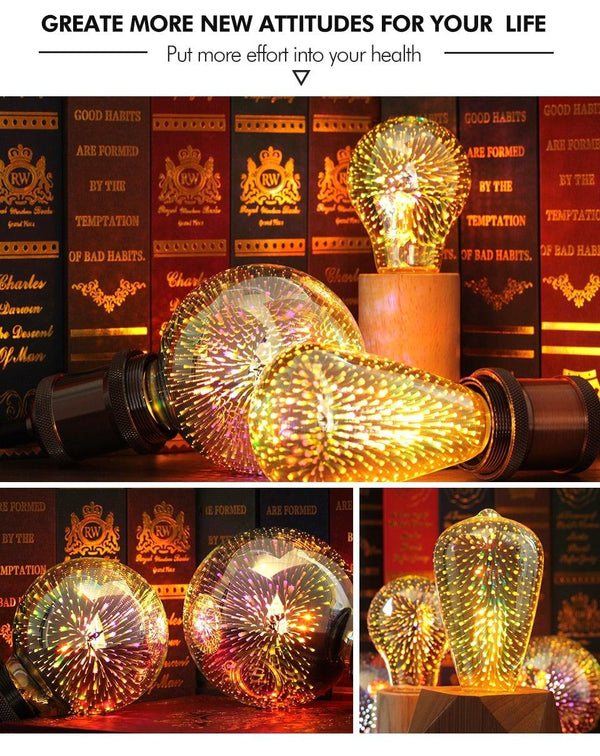 3D Decoration Light Bulb Star Fireworks Lamp Holiday Night Light Decorative Antique Filament Light Warm Cage Filament Galaxy Inspired Light Light bulb for Most Lamp Pendant and Ceiling