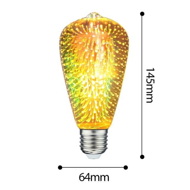 3D Decoration Light Bulb Star Fireworks Lamp Holiday Night Light Decorative Antique Filament Light Warm Cage Filament Galaxy Inspired Light Light bulb for Most Lamp Pendant and Ceiling