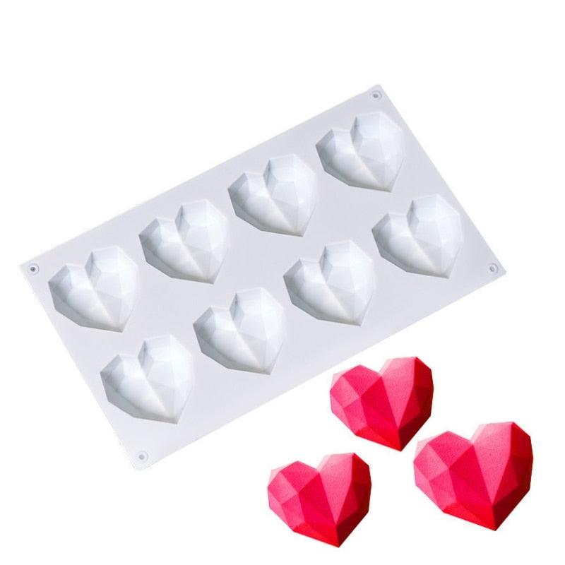 3D Diamond Love Heart Food Grade Mold Shaped Silicone With Dessert Decorating Cakes Mould For Birthday Fondant Chocolate Baking Diamond Heart Love Shape Silicone Mousse Cake Dessert Chocolate Mold