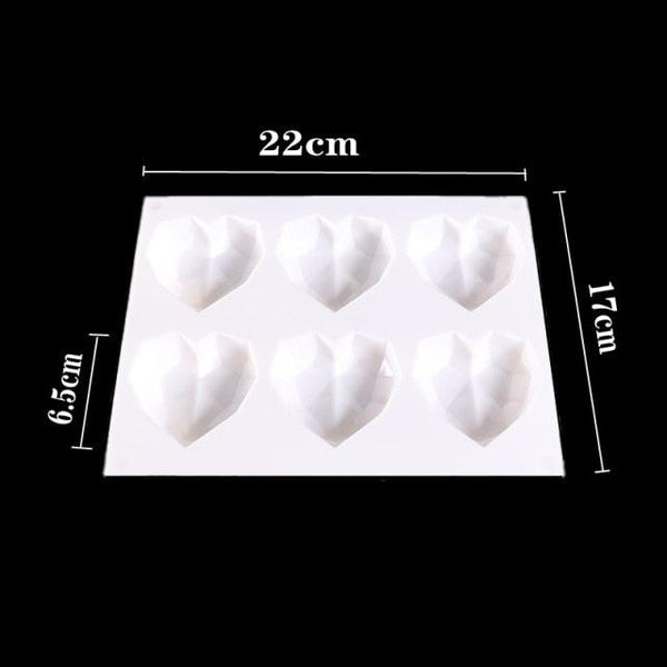 3D Diamond Love Heart Food Grade Mold Shaped Silicone With Dessert Decorating Cakes Mould For Birthday Fondant Chocolate Baking Diamond Heart Love Shape Silicone Mousse Cake Dessert Chocolate Mold