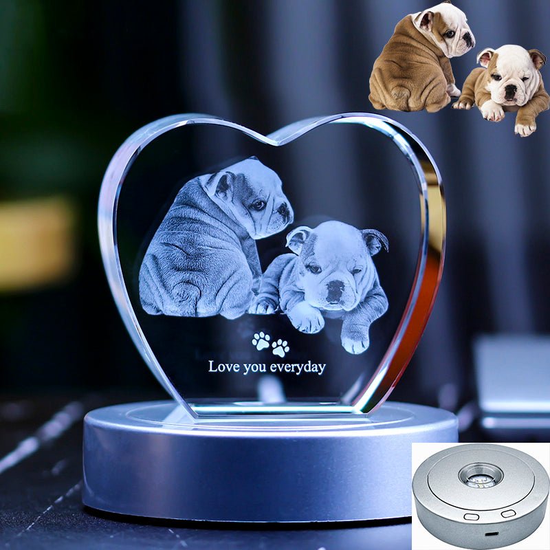 3D Photo Engrave Customized Crystal Heart Plastic Base LED Light Desktop Ornament