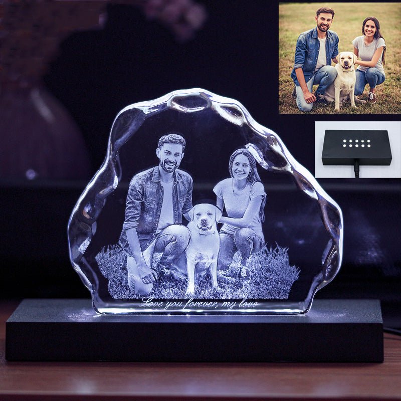 3D Photo Engrave Customized Crystal Iceberg Plastic Base LED Light Desktop Ornament