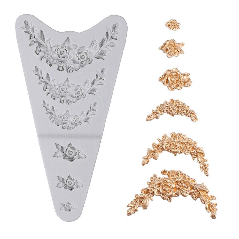 3D Flower Silicone Mold Sugar Paste Fondant Cake Decor Tool Chocolate Cake Candy Fence Shaped Mold Baking Cake Moulds Mini Sizes Roses Flower Fondant Candy Silicone Mold