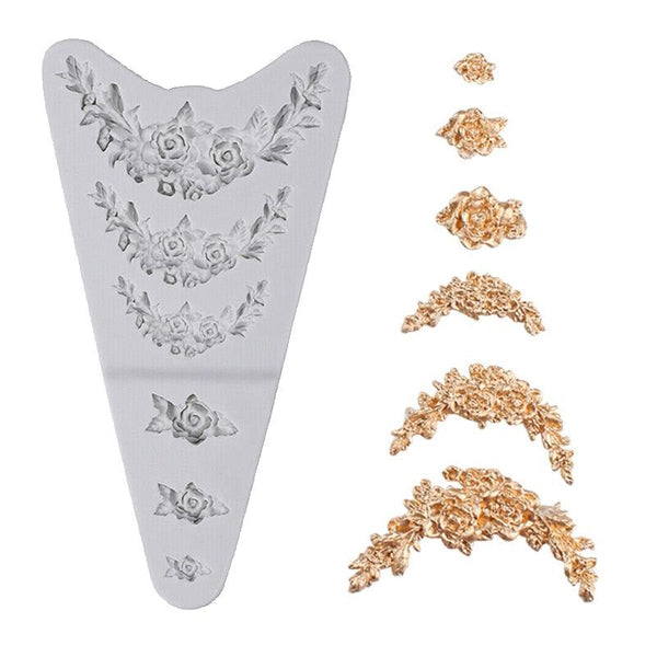 3D Flower Silicone Mold Sugar Paste Fondant Cake Decor Tool Chocolate Cake Candy Fence Shaped Mold Baking Cake Moulds Mini Sizes Roses Flower Fondant Candy Silicone Mold