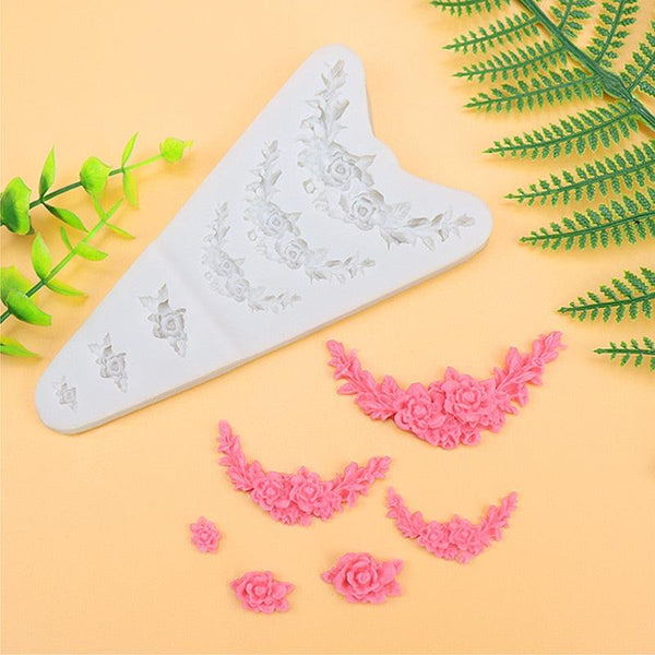 3D Flower Silicone Mold Sugar Paste Fondant Cake Decor Tool Chocolate Cake Candy Fence Shaped Mold Baking Cake Moulds Mini Sizes Roses Flower Fondant Candy Silicone Mold