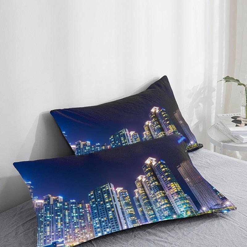 3D HD Pillow Cover City Landscape Rise Building Home Decorative Pillow Cases Cotton Linen Square Cushion Covers For Sofa Couch