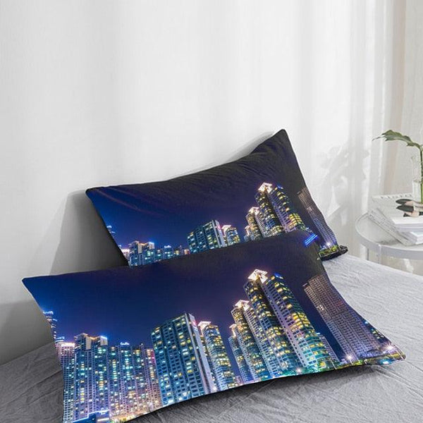 3D HD Pillow Cover City Landscape Rise Building Home Decorative Pillow Cases Cotton Linen Square Cushion Covers For Sofa Couch