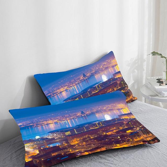 3D HD Pillow Cover City Landscape Rise Building Home Decorative Pillow Cases Cotton Linen Square Cushion Covers For Sofa Couch