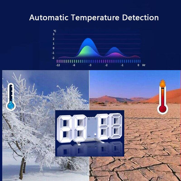 3D Large LED Digital Wall Clock Date Time Celsius Nightlight Display Table Desktop Clocks 3D Digital Alarm Clock Modern Design LED Wall Desk Clocks 12/24H Time /Date/ Temperature Display Nightlight /Brightness Adjustable/ Alarm Clock For Living Room