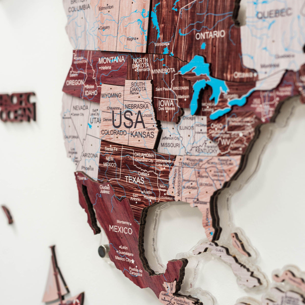 3D LUMINOUS LED Wooden World Map 2.0 Cappuccino