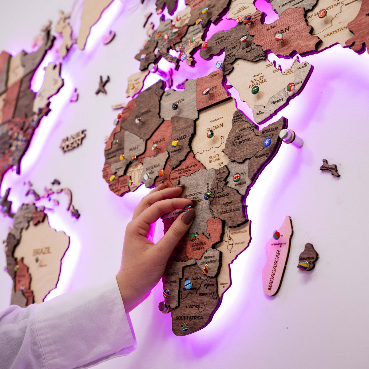 3D LED Wooden World Map 3.0 Fusion