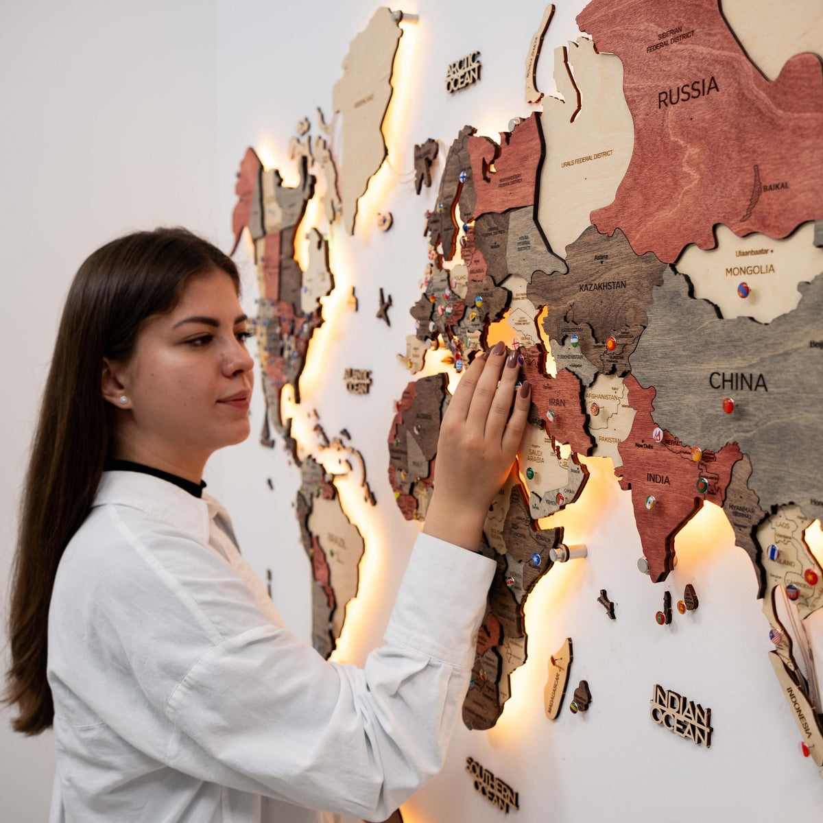 3D LED Wooden World Map 3.0 Fusion