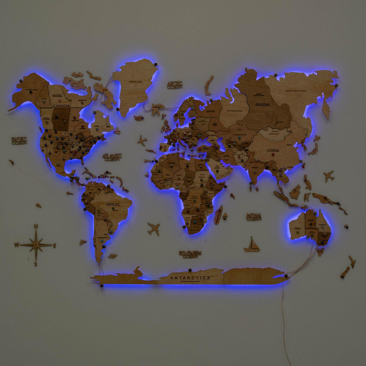 3D LED Wooden World Map 3.0 Gold