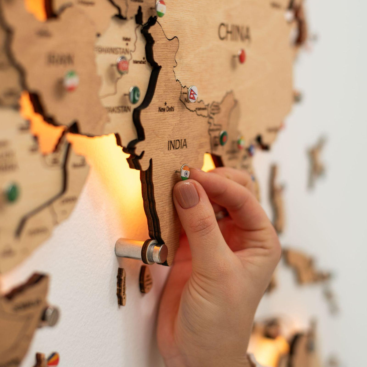 3D LED Wooden World Map 3.0 Gold