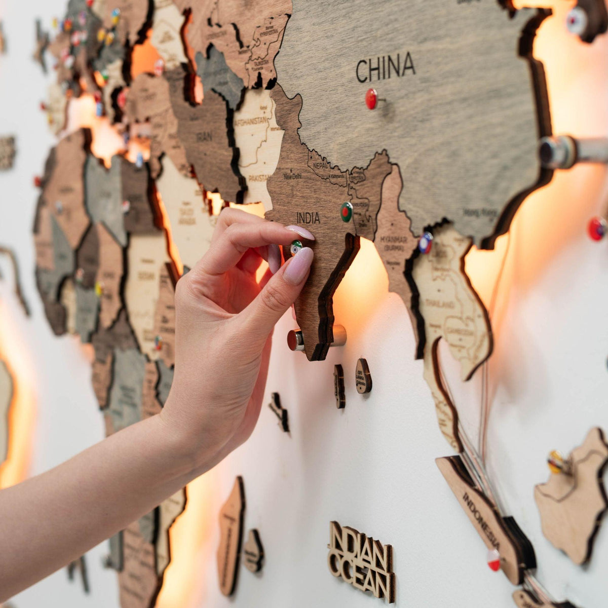 3D LED Wooden World Map 3.0 Smokey