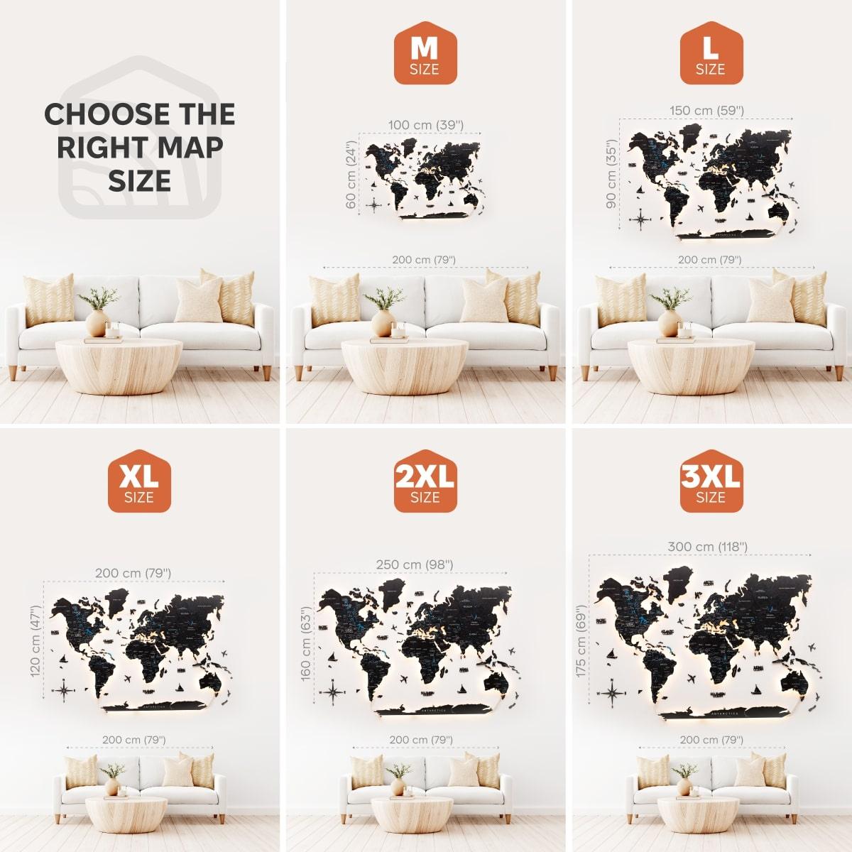3D LED / LUMINOUS Wooden World Map 3.0 Midnight