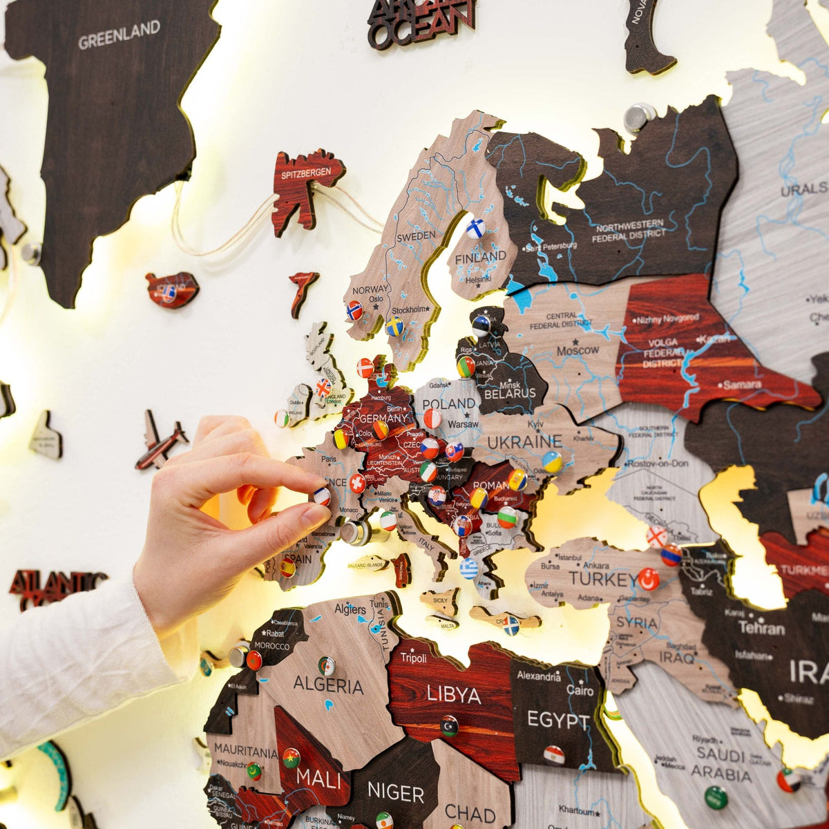 3D LED / LUMINOUS Wooden World Map 3.0 Urban