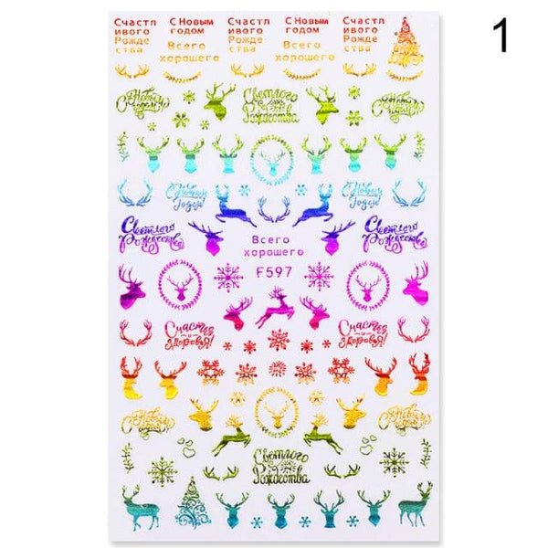 3D Nail Stickers Decals Snowflakes Elk Bear Christmas Xmas Transfer Stickers Nail Art Self-Adhesive Decals Decoration  Nail Art Stickers Decals Christmas Snowflake Bronzing Christmas Slider Nail Art 3D Decals Decoration