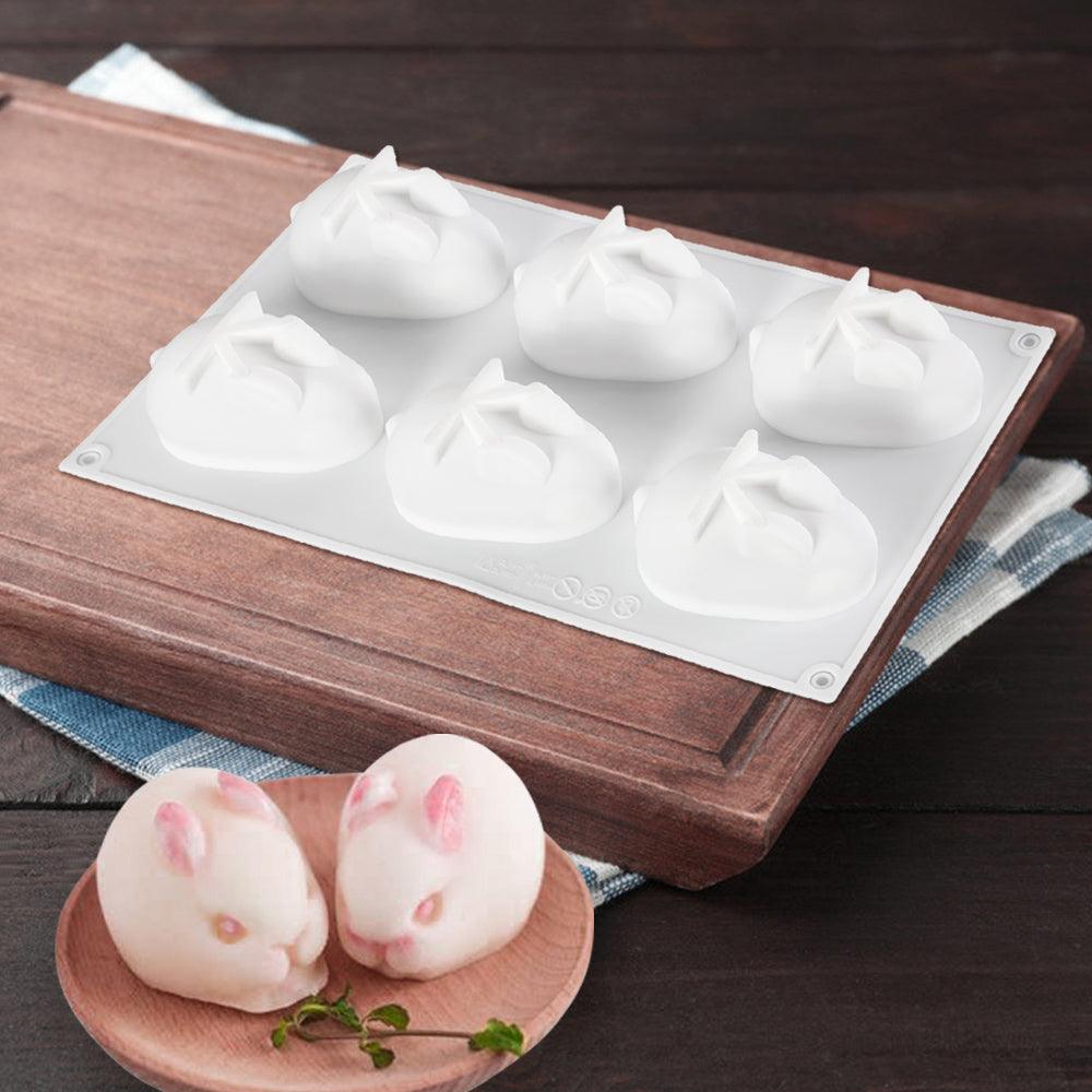 3D Rabbit Shape Silicone Cake Mold 6-cavity Mousse Dessert Baking Bunny Mold Chocolate Bakeware Pastry Decorating Mould Easter Bunny Chocolate Silicone Mold For Baking Rabbit Shape