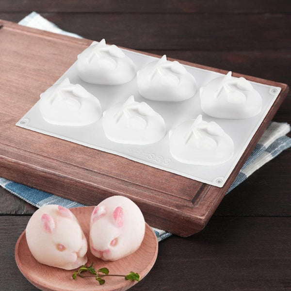 3D Rabbit Shape Silicone Cake Mold 6-cavity Mousse Dessert Baking Bunny Mold Chocolate Bakeware Pastry Decorating Mould Easter Bunny Chocolate Silicone Mold For Baking Rabbit Shape