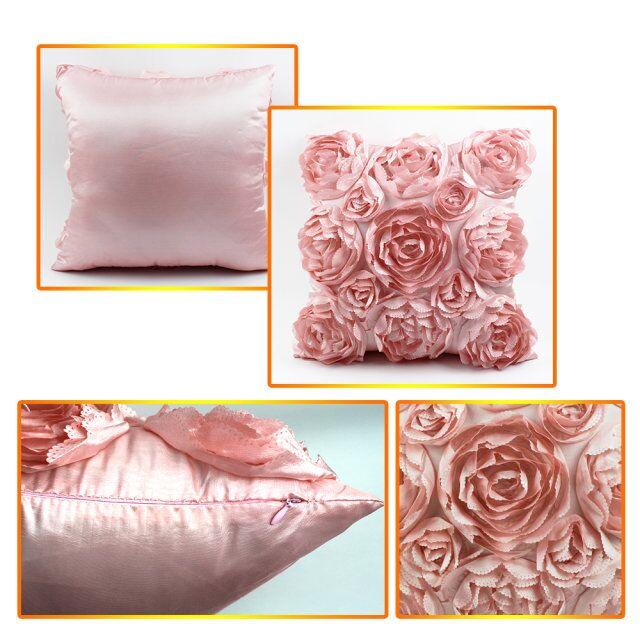 3D Roses Style Embroidered Polyester Cushion Cover Pillowcase Wedding Home Decorative Roses Floral Print Cushion Covers Throw Pillow Covers For Decorating Sofa Car Bedroom 42x42cm