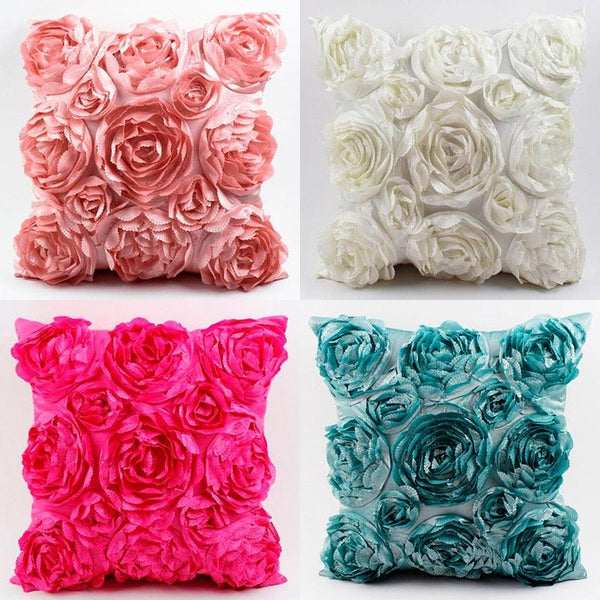 3D Roses Style Embroidered Polyester Cushion Cover Pillowcase Wedding Home Decorative Roses Floral Print Cushion Covers Throw Pillow Covers For Decorating Sofa Car Bedroom 42x42cm