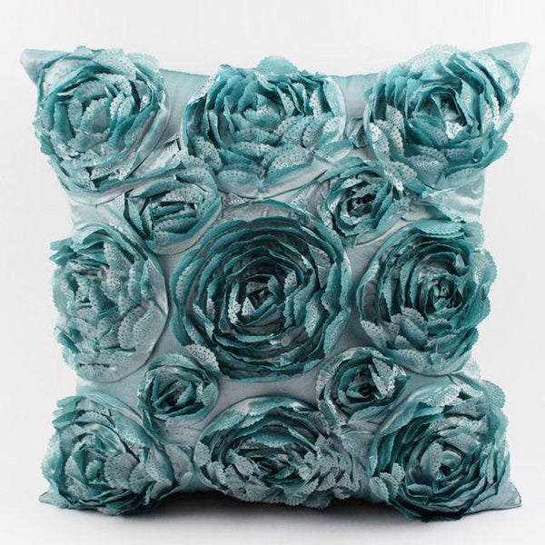 3D Roses Style Embroidered Polyester Cushion Cover Pillowcase Wedding Home Decorative Roses Floral Print Cushion Covers Throw Pillow Covers For Decorating Sofa Car Bedroom 42x42cm
