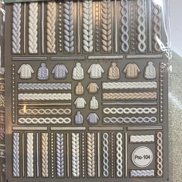 3D Sweater Nail Sticker Acrylic Engraved Winter Nails Design Tip Wraps Decals Slider Decoration Nails Decal Nail Art 3D Acrylic Engraved Nail Sticker Nail Art Decoration Self-Adhesive Nail Art Decoration French Black and White Lace Retro Flower