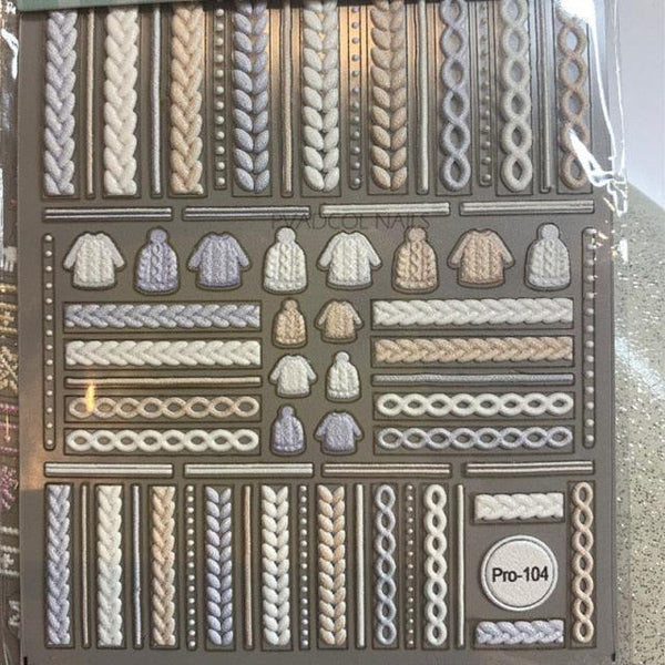 3D Sweater Nail Sticker Acrylic Engraved Winter Nails Design Tip Wraps Decals Slider Decoration Nails Decal Nail Art 3D Acrylic Engraved Nail Sticker Nail Art Decoration Self-Adhesive Nail Art Decoration French Black and White Lace Retro Flower