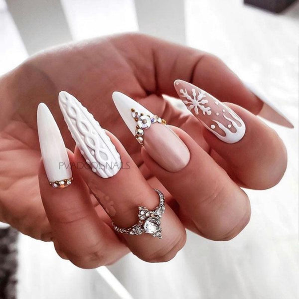 3D Sweater Nail Sticker Acrylic Engraved Winter Nails Design Tip Wraps Decals Slider Decoration Nails Decal Nail Art 3D Acrylic Engraved Nail Sticker Nail Art Decoration Self-Adhesive Nail Art Decoration French Black and White Lace Retro Flower