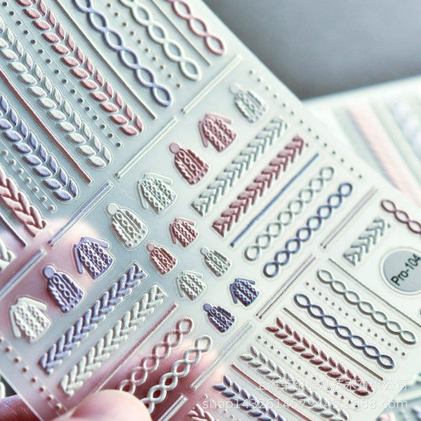 3D Sweater Nail Sticker Acrylic Engraved Winter Nails Design Tip Wraps Decals Slider Decoration Nails Decal Nail Art 3D Acrylic Engraved Nail Sticker Nail Art Decoration Self-Adhesive Nail Art Decoration French Black and White Lace Retro Flower