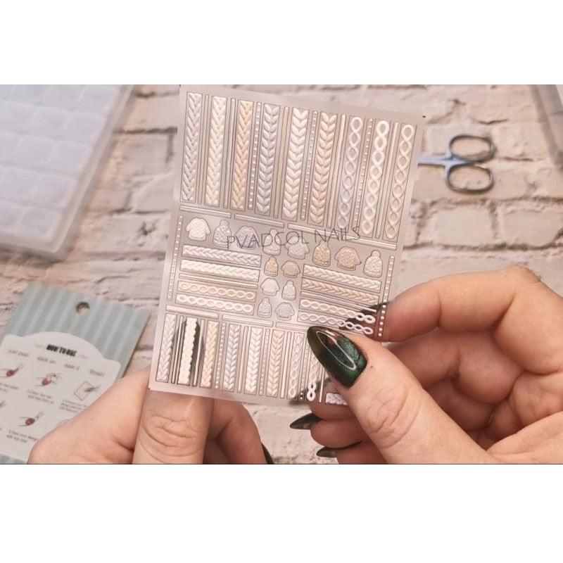 3D Sweater Nail Sticker Acrylic Engraved Winter Nails Design Tip Wraps Decals Slider Decoration Nails Decal Nail Art 3D Acrylic Engraved Nail Sticker Nail Art Decoration Self-Adhesive Nail Art Decoration French Black and White Lace Retro Flower