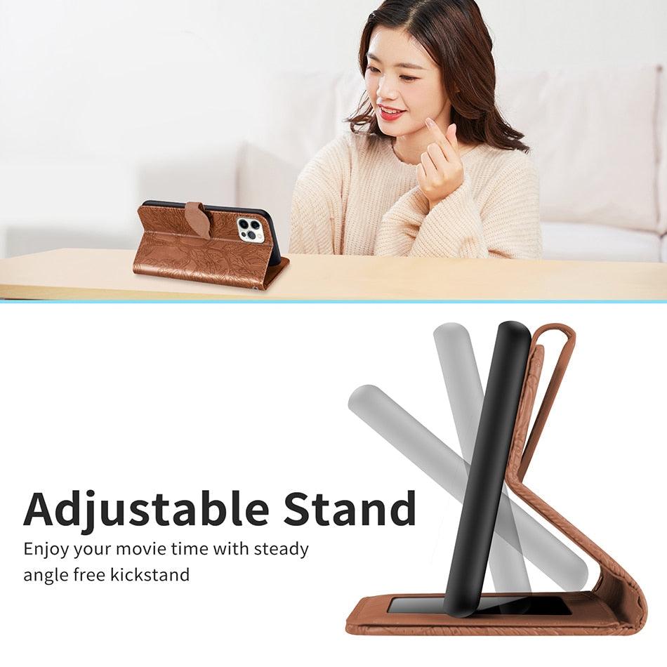 3D Tree Flip Leather Case For iPhone 13 12 Mini Phone Cover PU Leather Wallet Case with Card Holder Kickstand Wrist Strap Flip Cover for iPhone