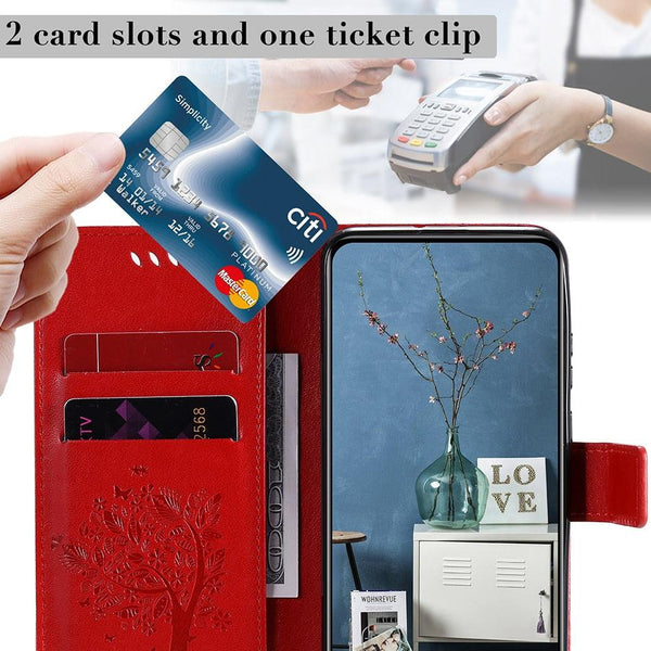 3D Tree Flip Leather Case For iPhone 13 12 Mini Phone Cover PU Leather Wallet Case with Card Holder Kickstand Wrist Strap Flip Cover for iPhone