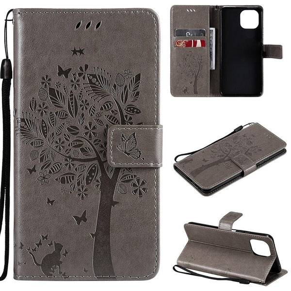 3D Tree Flip Leather Case For iPhone 13 12 Mini Phone Cover PU Leather Wallet Case with Card Holder Kickstand Wrist Strap Flip Cover for iPhone