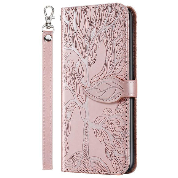 3D Tree Flip Leather Case For iPhone 13 12 Mini Phone Cover PU Leather Wallet Case with Card Holder Kickstand Wrist Strap Flip Cover for iPhone