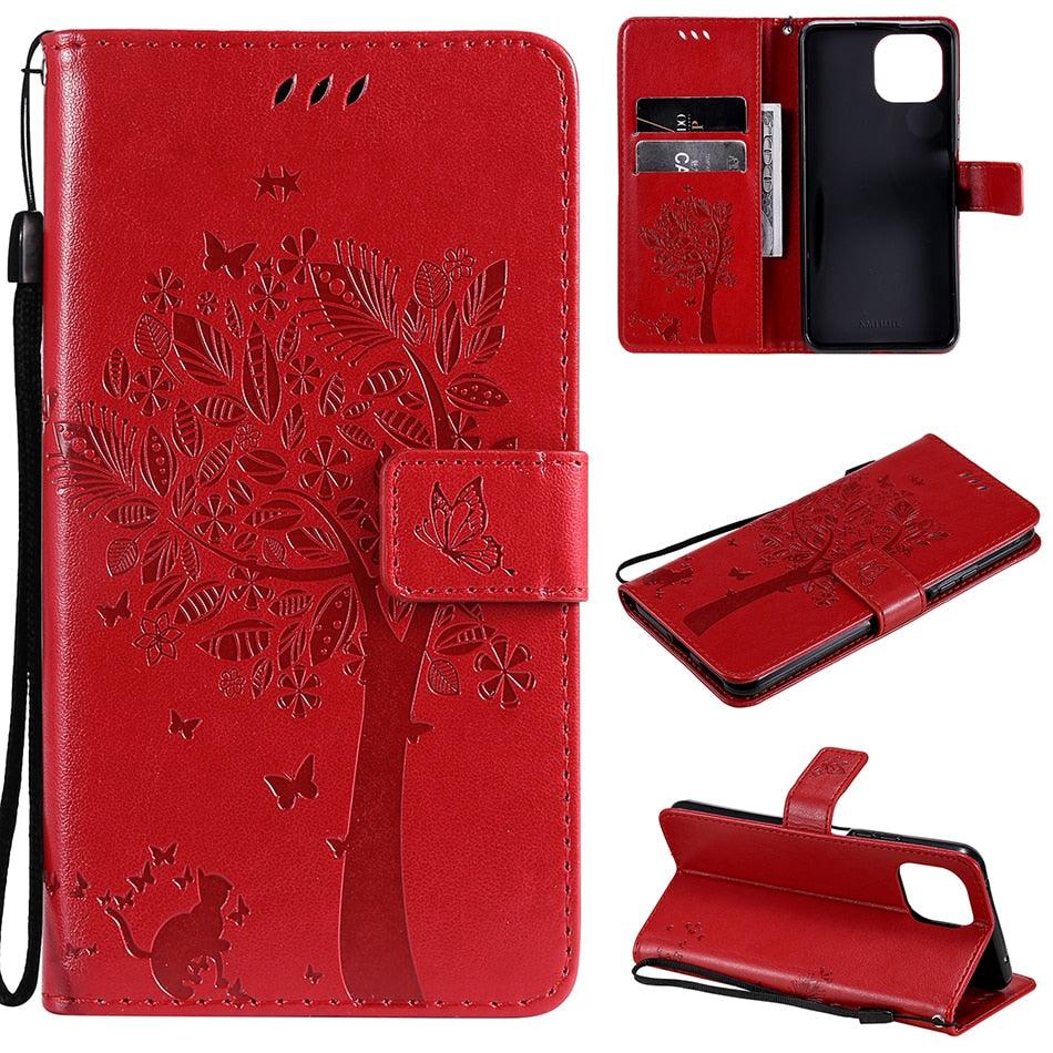 3D Tree Flip Leather Case For iPhone 13 12 Mini Phone Cover PU Leather Wallet Case with Card Holder Kickstand Wrist Strap Flip Cover for iPhone