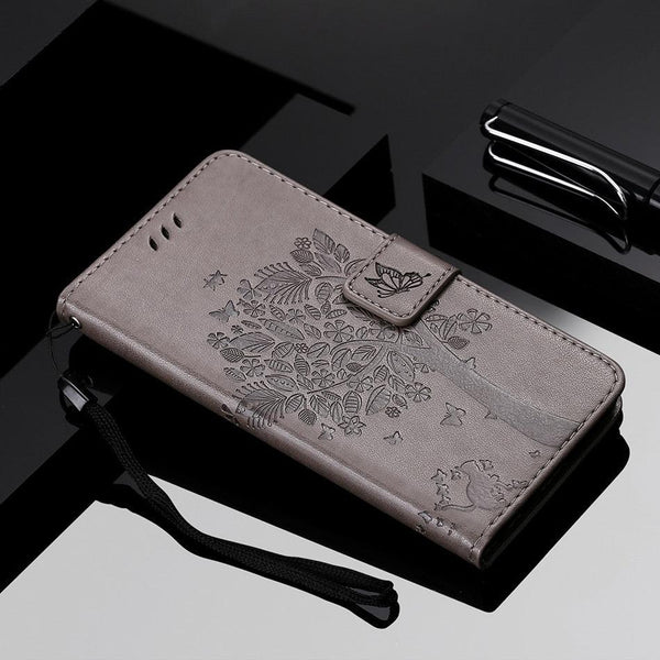3D Tree Flip Leather Case For iPhone 13 12 Mini Phone Cover PU Leather Wallet Case with Card Holder Kickstand Wrist Strap Flip Cover for iPhone