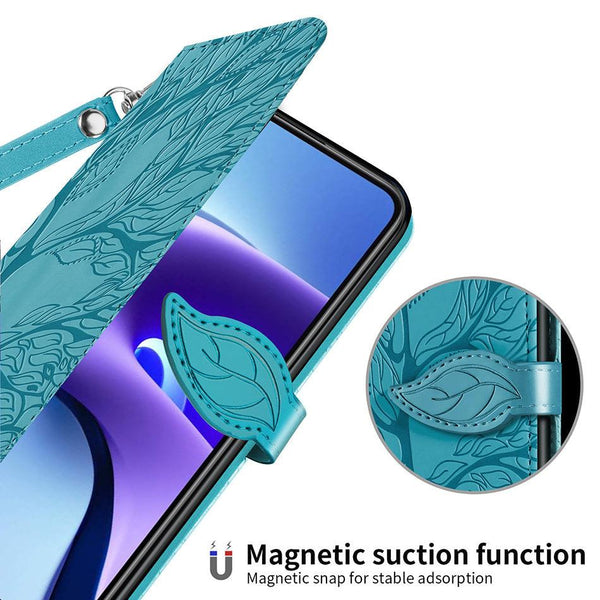 3D Tree Flip Leather Case For iPhone 13 12 Mini Phone Cover PU Leather Wallet Case with Card Holder Kickstand Wrist Strap Flip Cover for iPhone