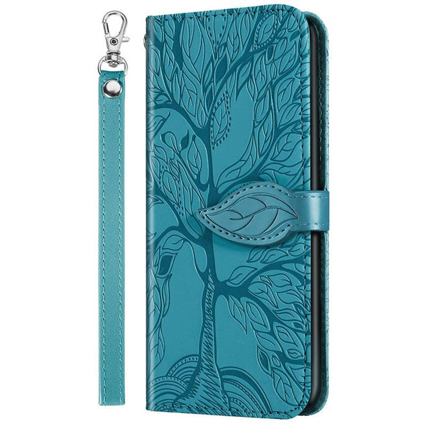3D Tree Flip Leather Case For iPhone 13 12 Mini Phone Cover PU Leather Wallet Case with Card Holder Kickstand Wrist Strap Flip Cover for iPhone