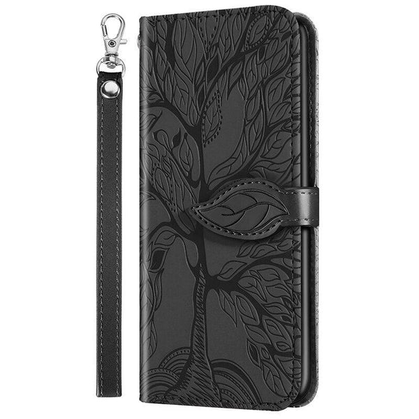 3D Tree Flip Leather Case For iPhone 13 12 Mini Phone Cover PU Leather Wallet Case with Card Holder Kickstand Wrist Strap Flip Cover for iPhone