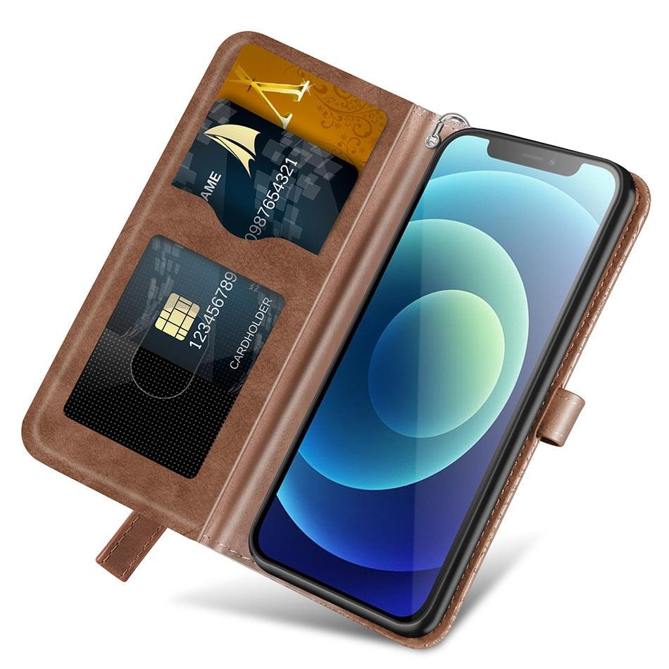 3D Tree Flip Leather Case For iPhone 13 12 Mini Phone Cover PU Leather Wallet Case with Card Holder Kickstand Wrist Strap Flip Cover for iPhone
